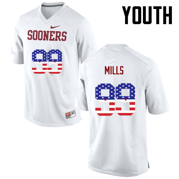 Youth Oklahoma Sooners #99 Nick Mills College Football USA Flag Fashion Jerseys-White - Click Image to Close
